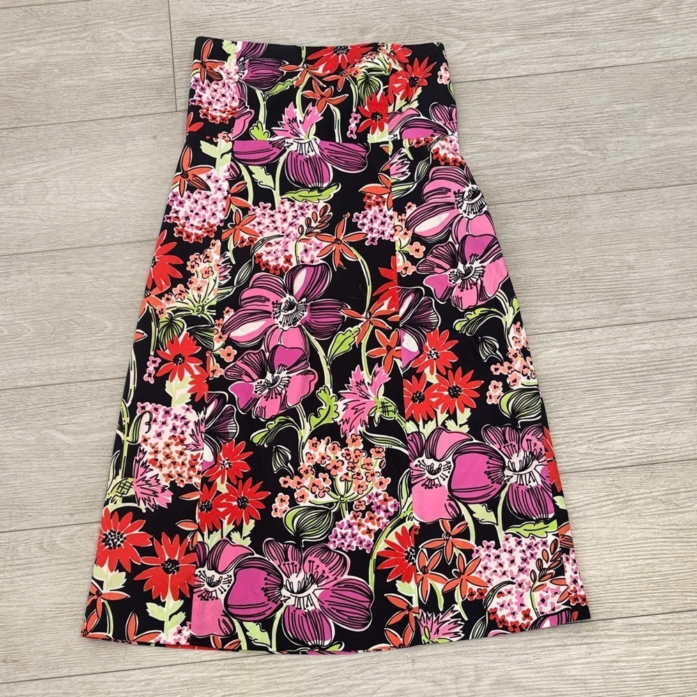 Vintage Lilly Pulitzer Strapless Tie Back Black Pink Floral Dress size MS